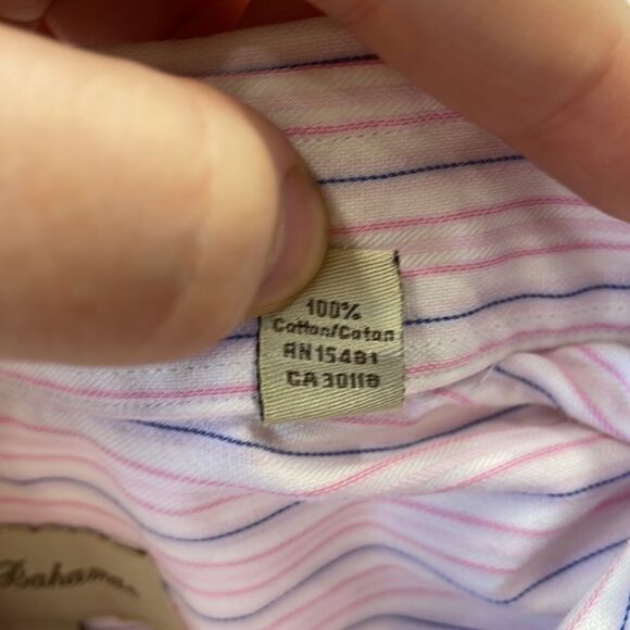 Cotton Tommy bahama pink blue and white striped long sleeve button down,17 32-33 - Picture 8 of 12